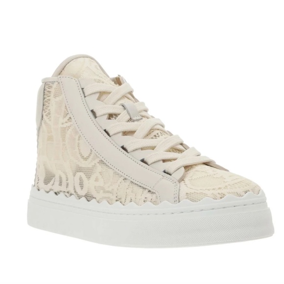 NEW $575 Chloé Lauren High Top Platform Sneaker in MILD BEIGE, Size 7US / 37EU! - Picture 1 of 14